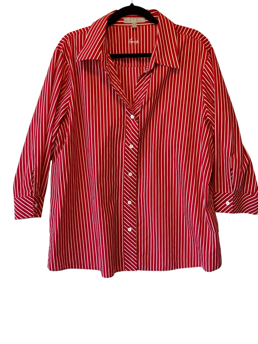 Foxcroft Classic Fit button up shirt 20W Red white stripe Wrinkle free Women top